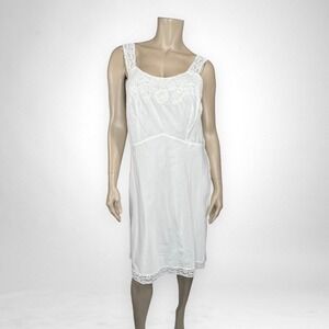 Vintage 60s Slip White Nylon Crepe Bias Cut Lace Trim Lady Lynne L-XL‎ NWT
